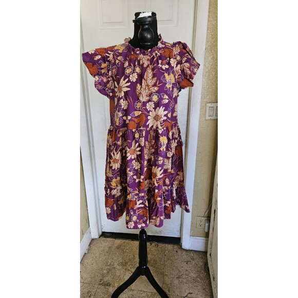 House Of Harlow 1960 Dress Womens Size Large Purple Floral Ruffle Flutter Sleeve - Picture 1 of 6